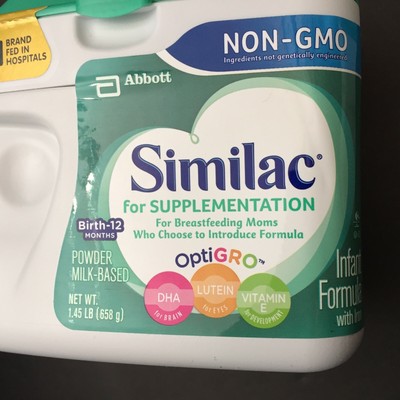 2 PACK Tubs Similac Supplementation Non-GMO Infant Formula Powder 1.45LB Each