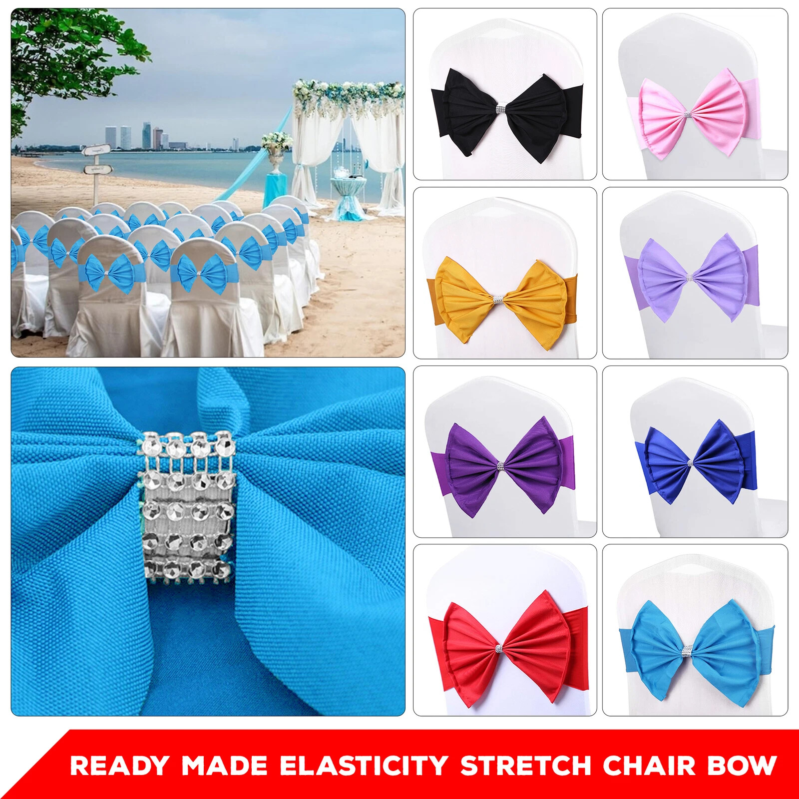 Elastic Chair Bow Bands Wedding Party Banquet Seat Cover Decor Polyester Spandex
