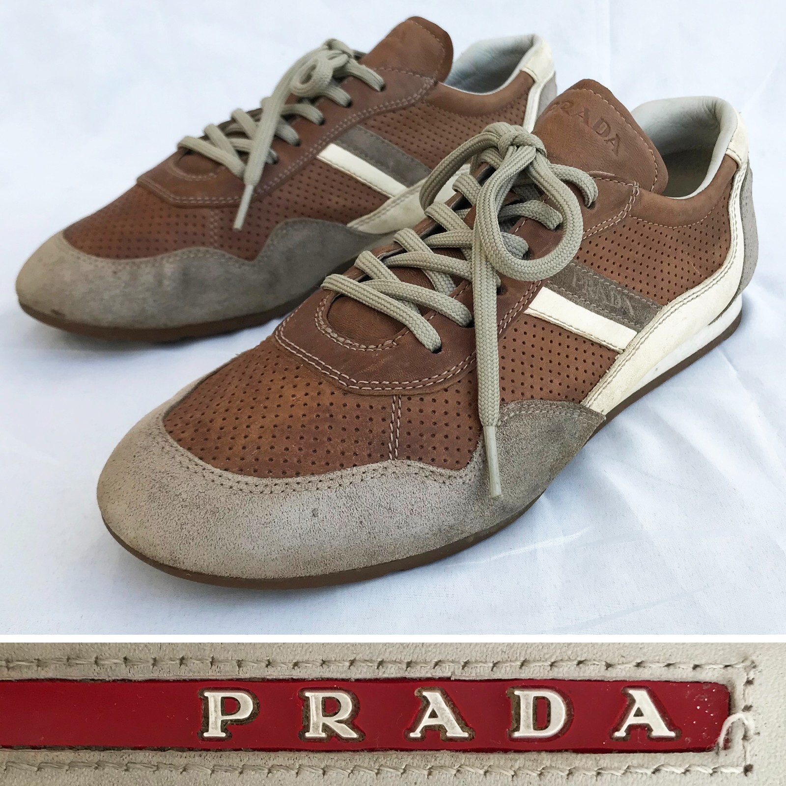 靴 Prada Velcro Leather Shoes Brown Prada Men's Designer Shoes Brown Color Leather Sports