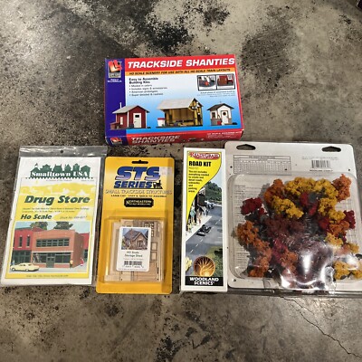 Lot HO Scale Shed Shanties Woodland Scenics Bulk Trees Fall Road Kit Drug Store
