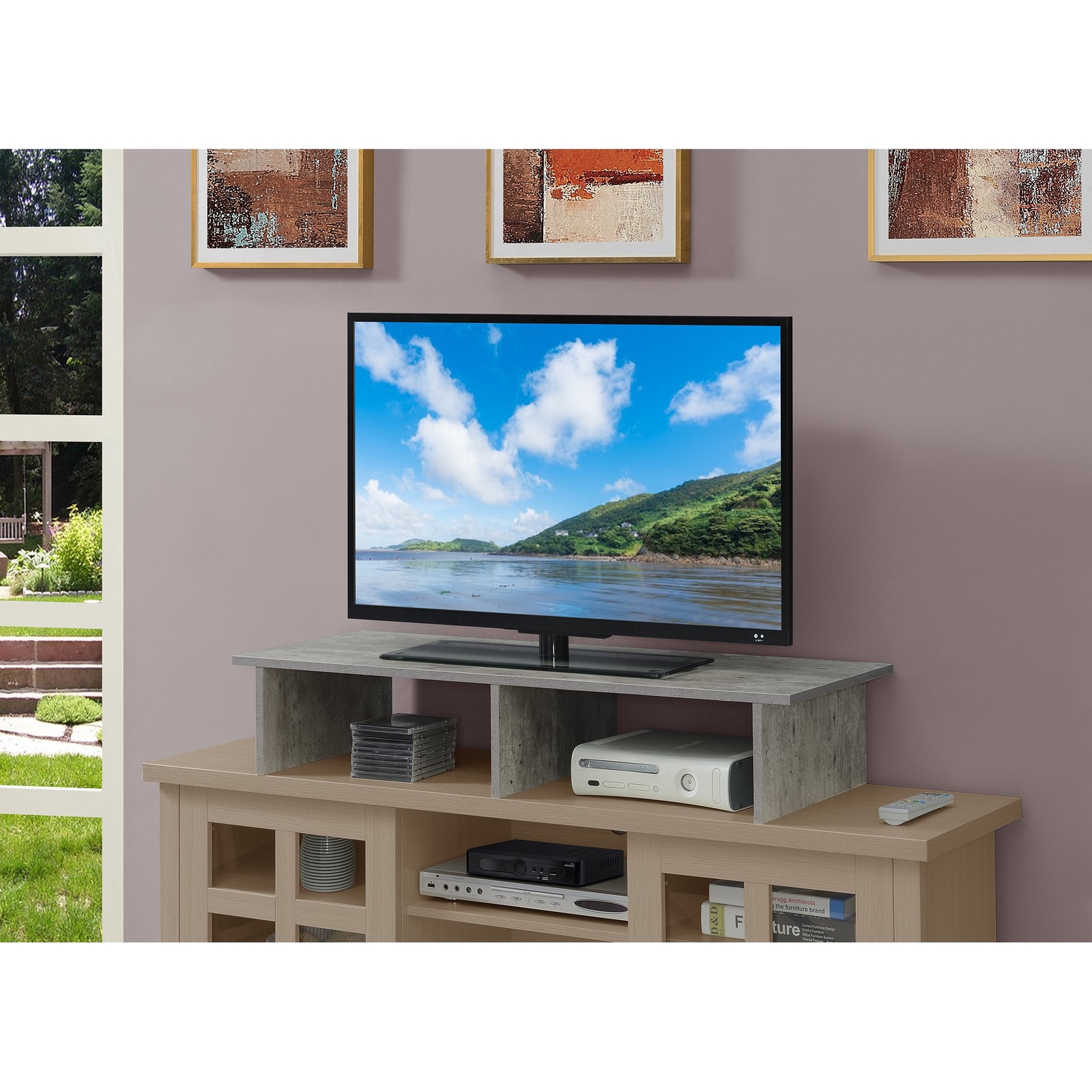 Designs2Go TV/Monitor Riser for TVs up to 46 Inches, Faux Birch, Indoor.