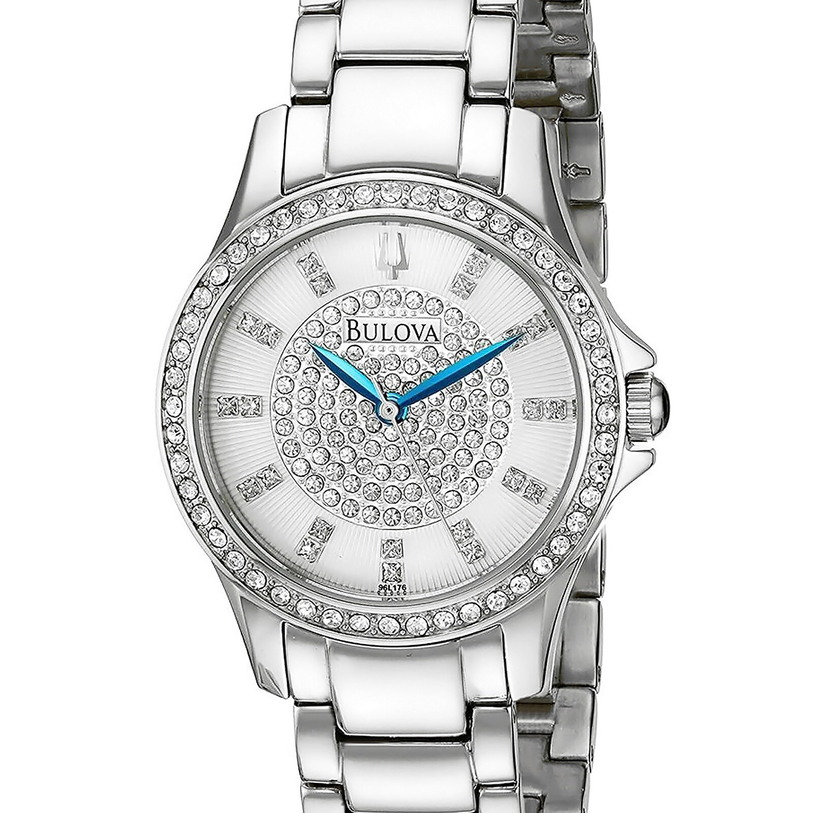 Женские модельные часы BULOVA с инкрустацией кристаллами, Белый циферблат, серебристая Нержавеющая сталь