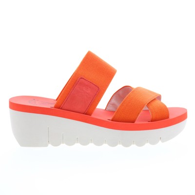 Fly London Yabo YABO593FLY-002 Женские оранжевые кожаные босоножки на танкетке 40