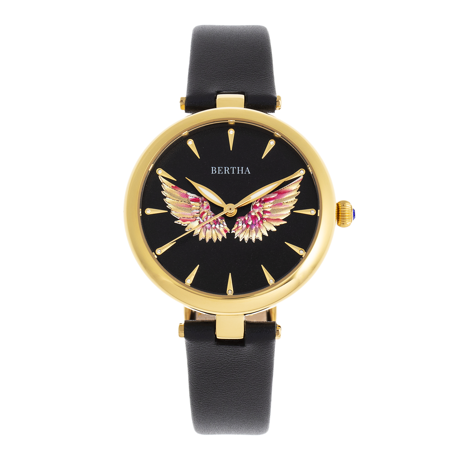 Bertha Micah Angel Wings Dial Black Leather Gold Women S Watch Br9406 Ebay