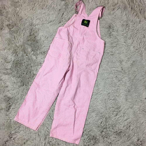 John Deere Toddler Girls Sz 6 Denim Overalls Bibs Pink White Striped