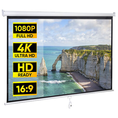 Manual Pull Down Projector Screen 80 Inch  for Movie Home Theater Cinema Office 