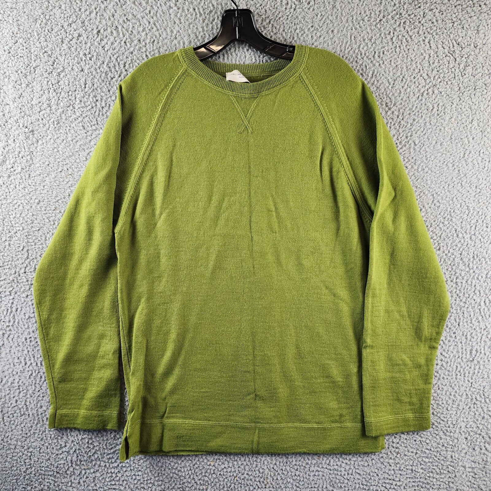 Officine Générale Nate Wool Regular Fit Crewneck Sweater Men's XL Olive Green - Picture 2 of 13