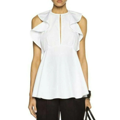GIVENCHY 8-US 40-FR White Ruffled Sleeve Cotton Poplin Peplum Top NWT