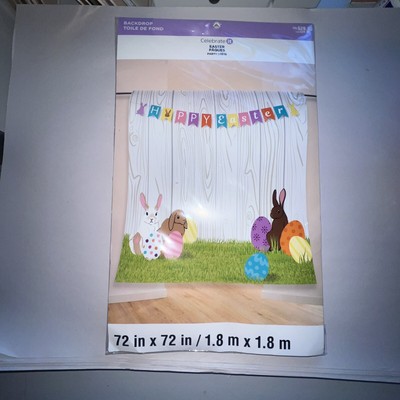 Hanging Photo Background ''Happy Easter'' Bunny Egg Hunt Backdrop 72'' x 72'' New