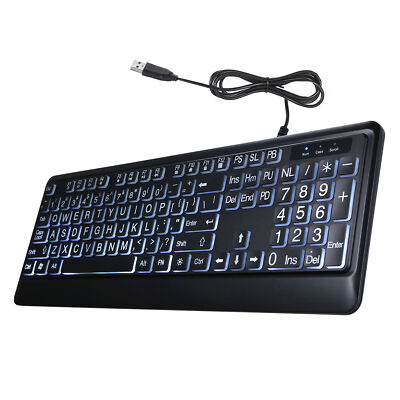 Large Print Backlit Keyboard Wired USB Lighted Computer Keyboard 104 Keys T9E7