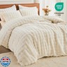 EMME Faux Fur Duvet Cover King Size, 3 Pieces Ultra Soft Fluffy Comforter Cover, Cozy Warm for Winter, Luxury Elegant Shaggy Bubble Design Bedding, 1 Duvet Cover and 2 Pillow Shams (King, Cream White)