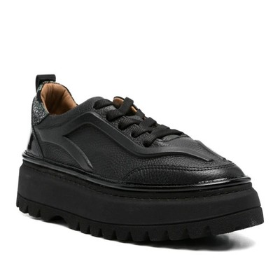 Sergio Moretti Damen Schwarze Leder Keilabsatz Sneaker Freizeit SMR6578-25207BLK