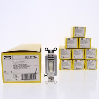 10 Hubbell Almond INDUSTRIAL Single Pole Toggle Switches 20A 120/277V HBL1221AL