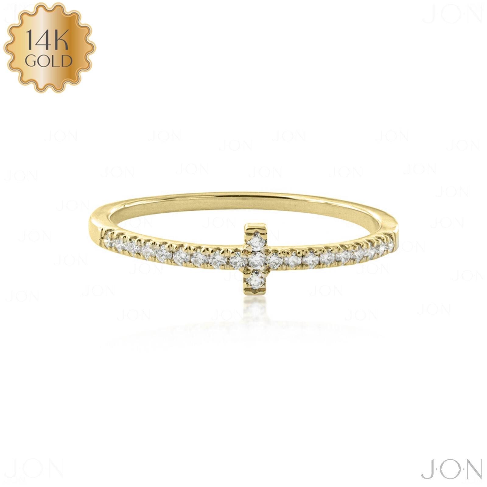 14K Gold Natural Diamond  Holy Cross Half Eternity Band Ring-Jewelzofny