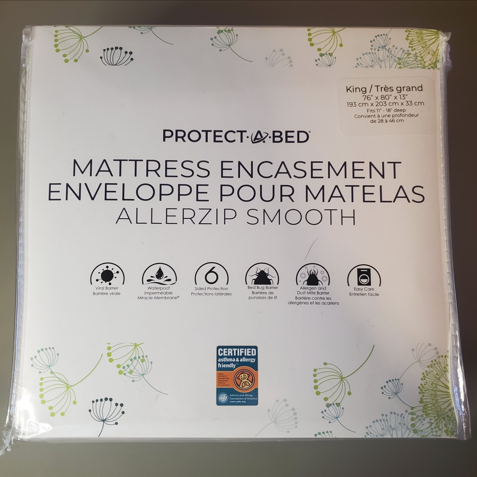 New - King Size Protect-A-Bed AllerZip Smooth Mattress Encasement - Waterproof