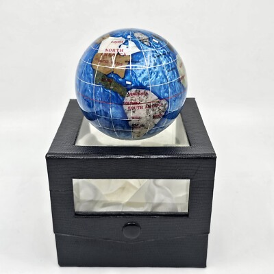 Unique Globe Blue Opalite Paperweight 3'' with Box World