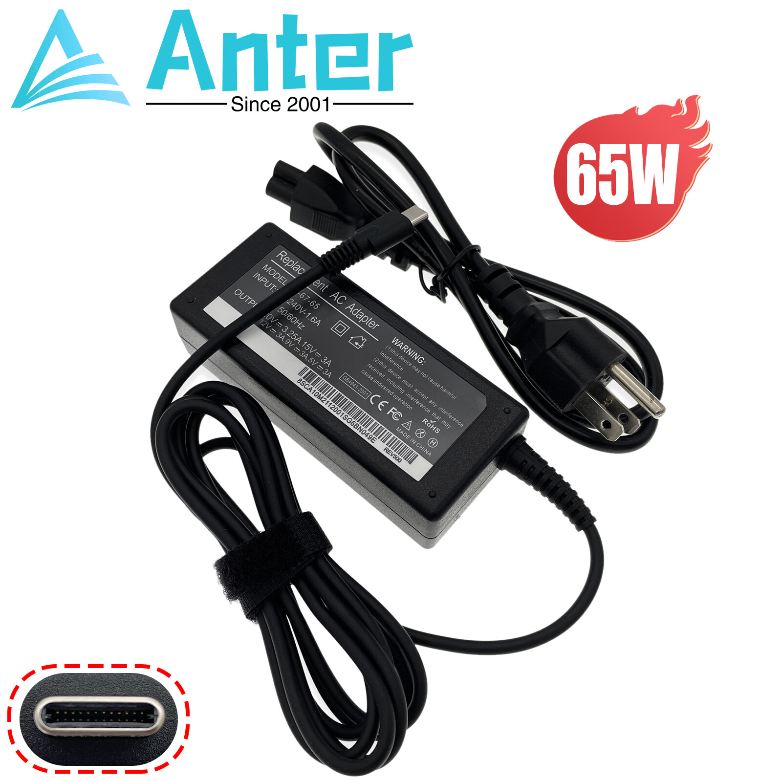 For Razer Blade Stealth 12.5" 13" Laptop 65w Usb-c Charger Power Cord