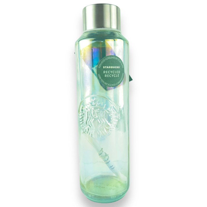 Starbucks Iridescent Recycled Clear Glass Cold Drinks Water Bottle 22oz