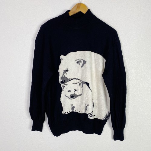 Vintage St. John Womens Medium Black & White Polar Bear Knit