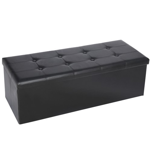 43" Folding Storage Ottoman Bench Faux Leather Footrest Chest with Divider Black