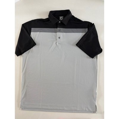 FootJoy Mens Athletic Fit Colorblock Golf Polo Shirt Black Grey XXL