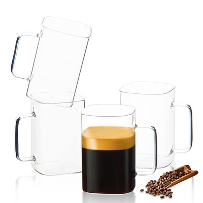 Glass Coffee Mugs,20oz Large Coffee Cups with Handle,Square Clear Mugs Set of...
