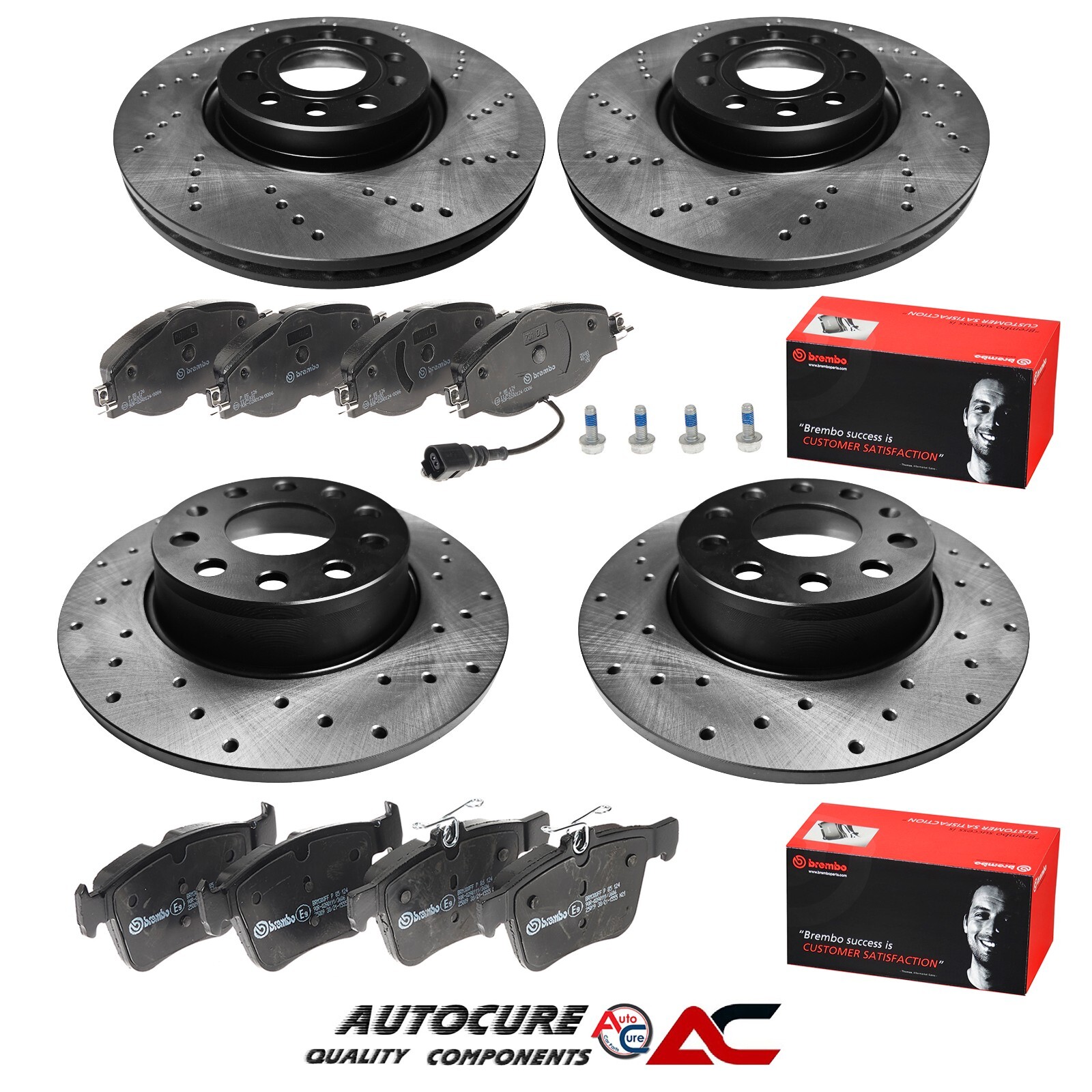 FOR VOLKSWAGEN GOLF GTD 2.0 MK7 DRILLED FRONT & REAR BRAKE DISCS & BREMBO PADS