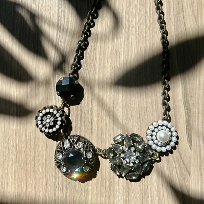 Lia Sophia CURIO Crystals Glass Faux Pearl Antiqued Gold 5 Pendant Necklace New