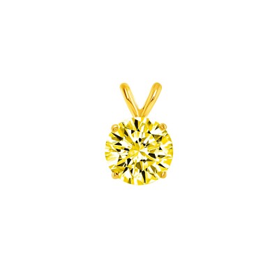 Pre-owned Shine Brite With A Diamond 2 Ct Round Cut Canary Solid Real 14k Yellow Gold Solitaire Pendant 18" Necklace
