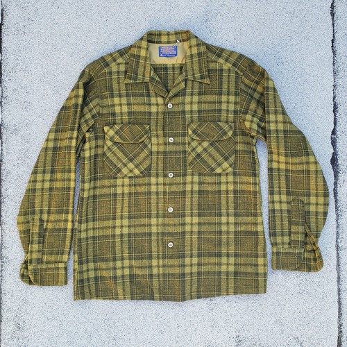60s PENDLETON WOOL SHIRTS ボックスシルエット BNWT Vtg 60s PENDLETON 100% Wool Shadow Plaid Loop Collar