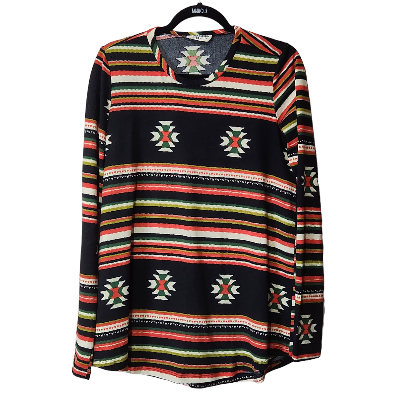 Mumu Mellow Womens Long Sleeve Top SZ Medium Black Red Aztec
