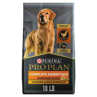 Purina Pro Plan Adult Shredded Blend Chicken & Rice Formula Dry Dog Food, 18 lbs