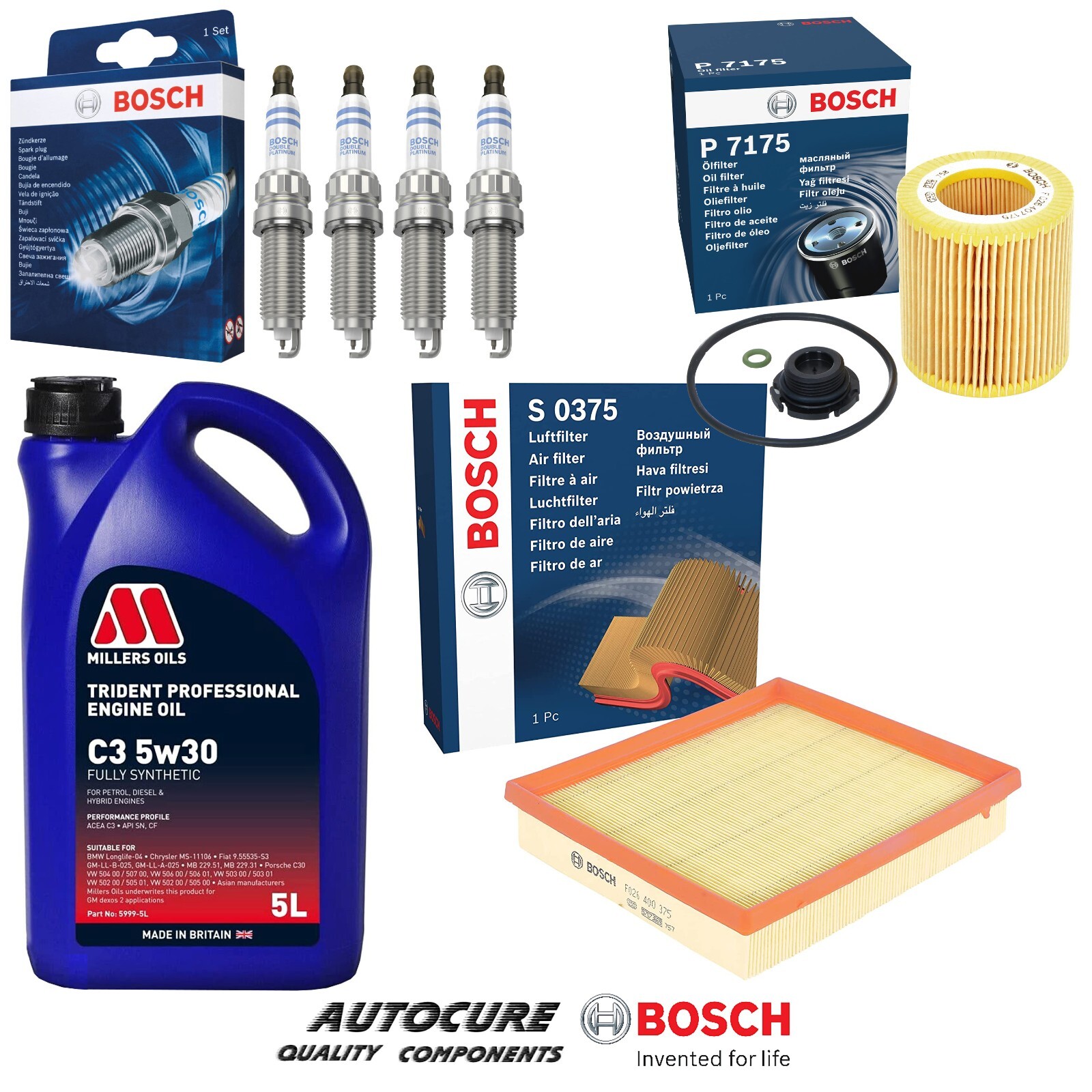 FOR BMW 2 SERIES 220i 2014-2017 F22 BOSCH OIL AIR FILTER SERVICE KIT SPARK PLUGS