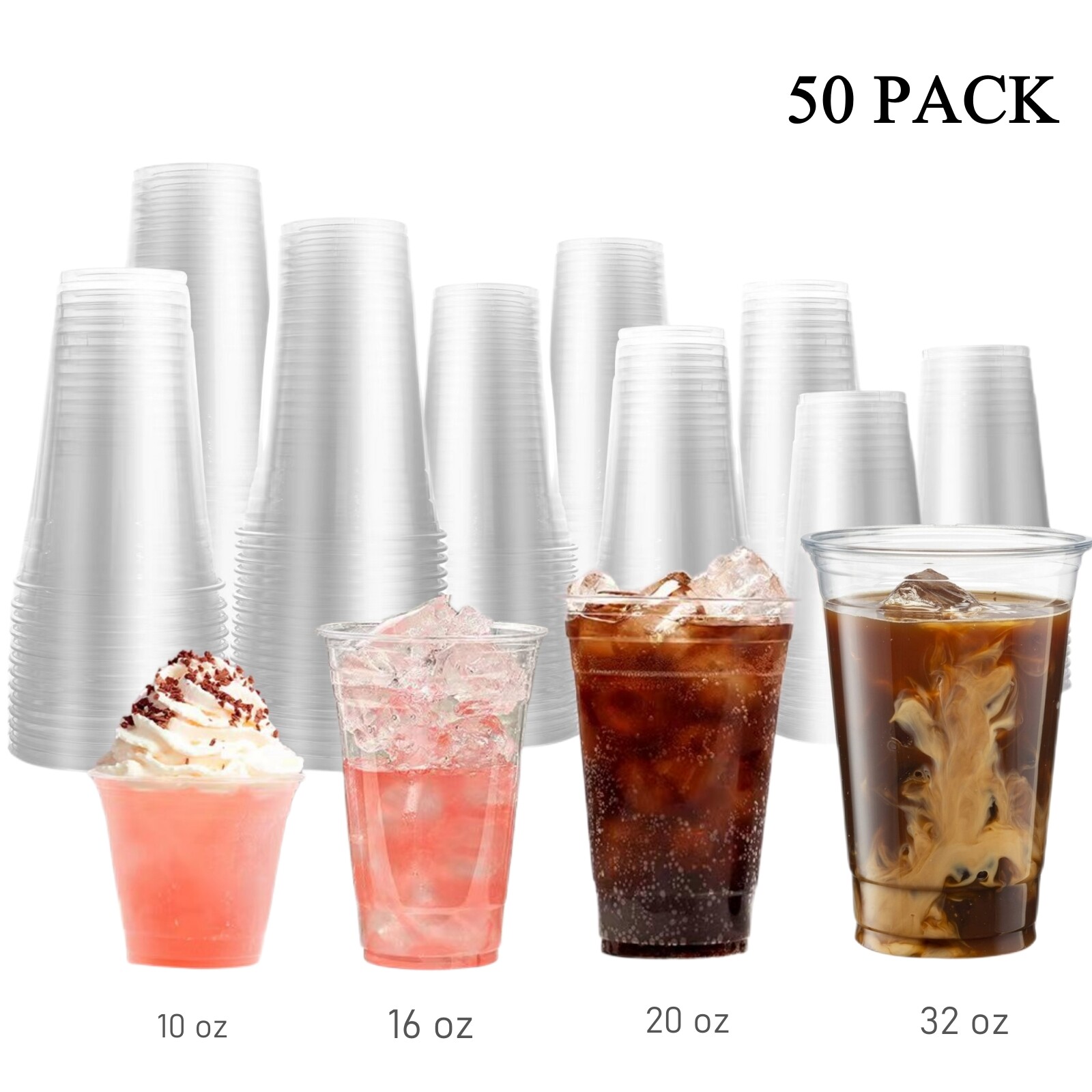 50 Pack Clear Plastic Cups BPA Free Disposable Cold Drinking
