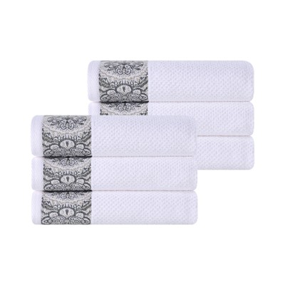 Medallion Cotton Hand Towels, Absorbent, Textured Jacquard Design, Quick-Dry,...