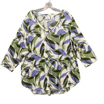Nicole Miller New York Womens 3X 100% Linen Tunic Top 3/4 Sleeve Lightweight