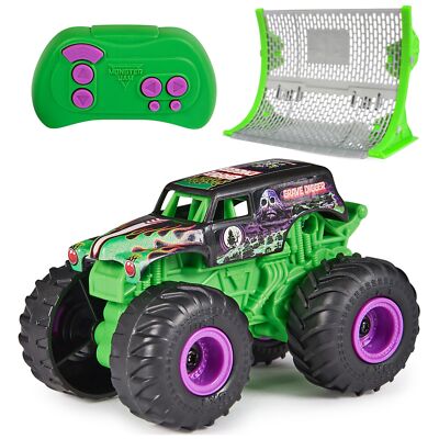 Monster Jam, Official Grave Digger Remote Control Monster Truck with Ramp, Sm...