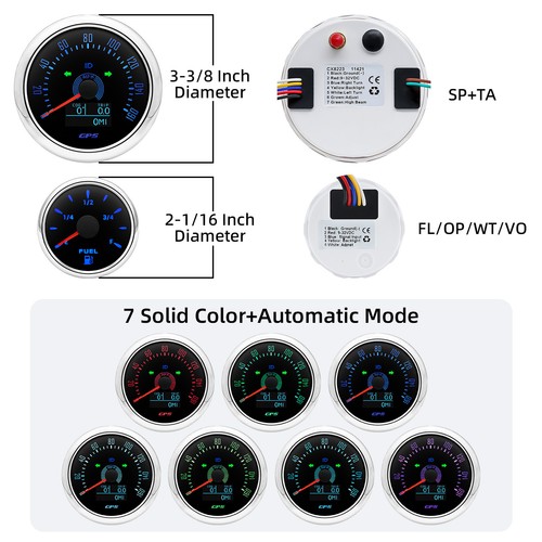 6 Gauge Set 85mm GPS Speedometer 160MPH Tacho&52mm Fuel/Oil/Temp/Volt Gauge US