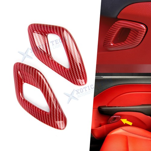 2PCS Red Carbon Fiber Interior Door Handle Cover For Dodge Challenger 2015-up