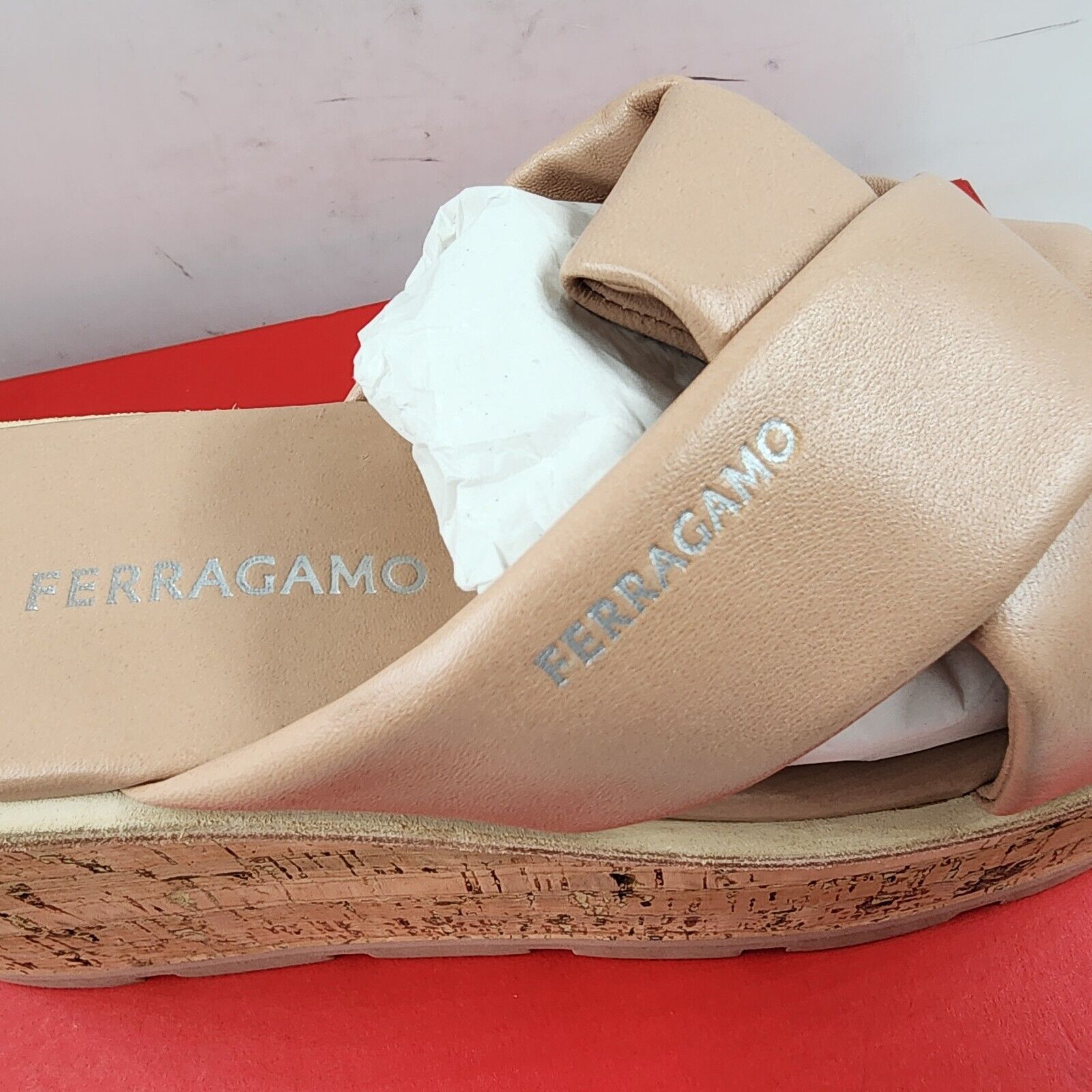 Ferragamo Engracia Platform Cork Slide Sandals Women's 11 Rosa Open Toe Slip On - Picture 13 of 17