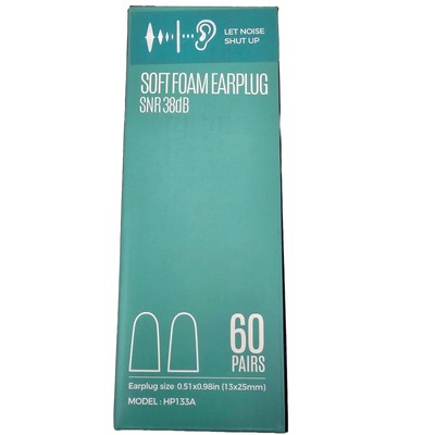 Soft Foam Earplugs, SNR 38dB Noise Reduction, 60 Pairs, Green, for Sleep, Study,