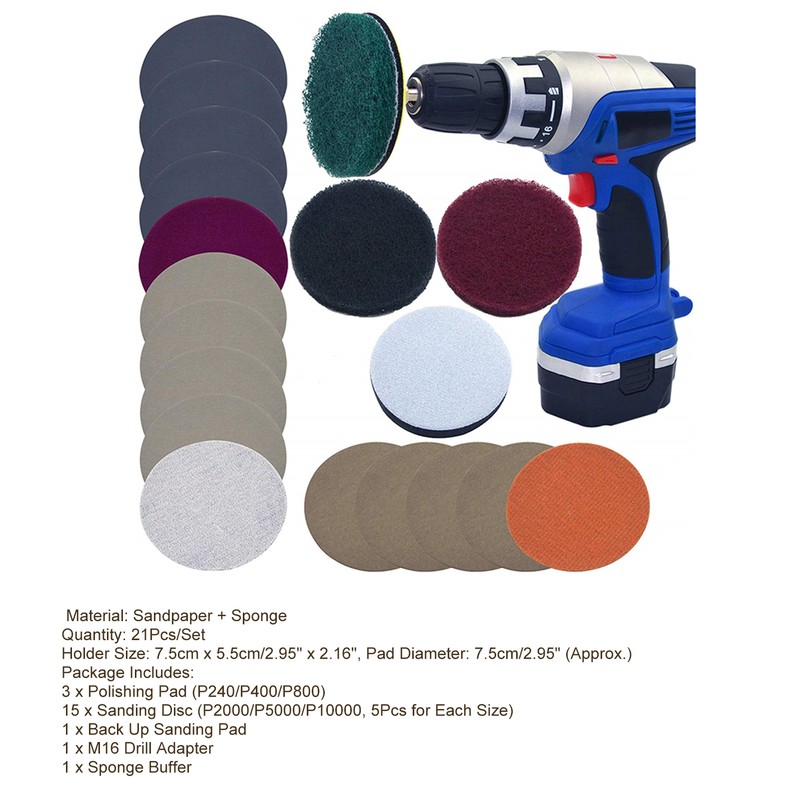 21Pcs Car Light DIY Polishing Pad Restore Headlight Repair Tool Sanding Disc Kit