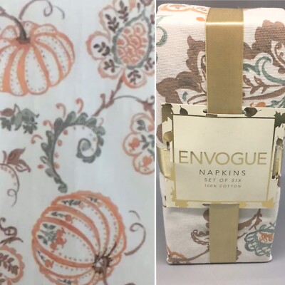 6 Envogue Pumpkin Paisley Cloth Napkin Set Orange Brown Fall Thanksgiving Cotton