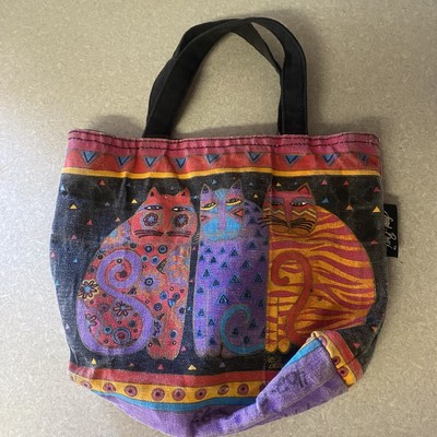 Laurel Burch Cats Mineral Wash Artsy Mod Art to Wear Lagenlook Mini Tote Bag