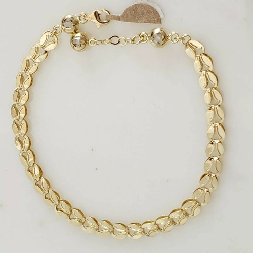 Pre-owned Handmade Womans Diamond Cut Yellow Gold Bracelet 7.5-8.25 Inches Adjustable Size 6 Mm