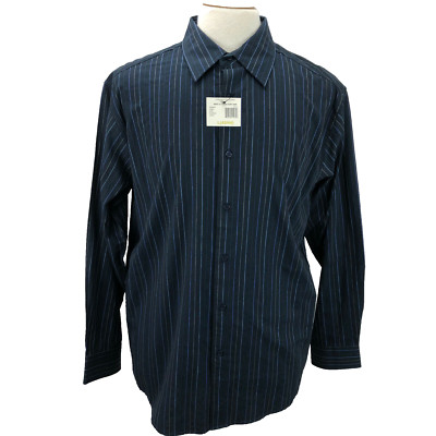 George L Large Long Sleeve Button-Up NWT Blue Stripes Casual Mens Shirts