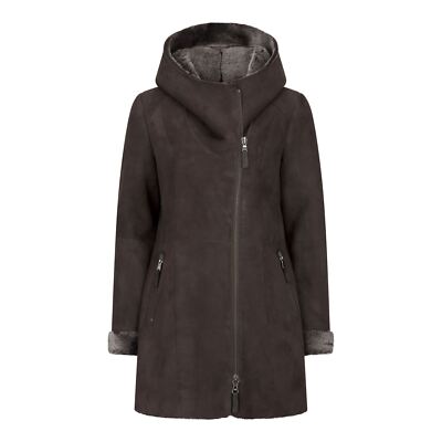 Pre-owned Truclothing Women's Sheepskin Brown Toscana Suede Hood Coat | Infinity