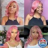 Lady Miranda Pink Wig Loose Wave Lace Part Wig Nature Curly Synthetic Heat Resistant Weave Full Wigs for Black Women (Pink)