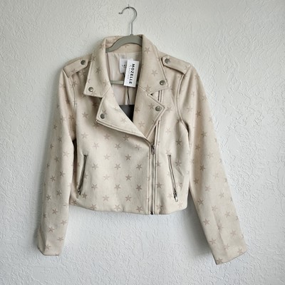 Le Lis Asymmetrical Cropped Star Jacket Womens NWT Sz Med Faux Seude Biker 