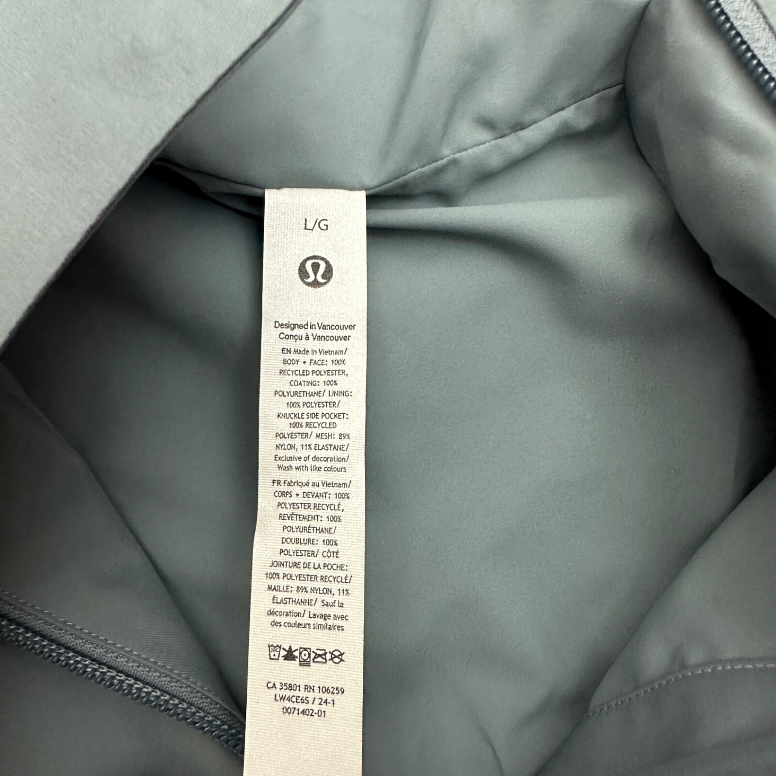 Pre-owned Lululemon Mid-length Waterproof Rain Coat Jacket Bgib Belgian Blue Gray Size L